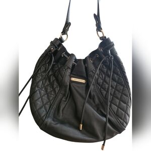 Juicy Couture Black Quilted Leather Bucket Bag – Gold Hardware – Drawstring Shou